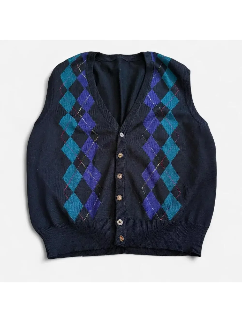 Black, Green, & Purple Argyle Vest